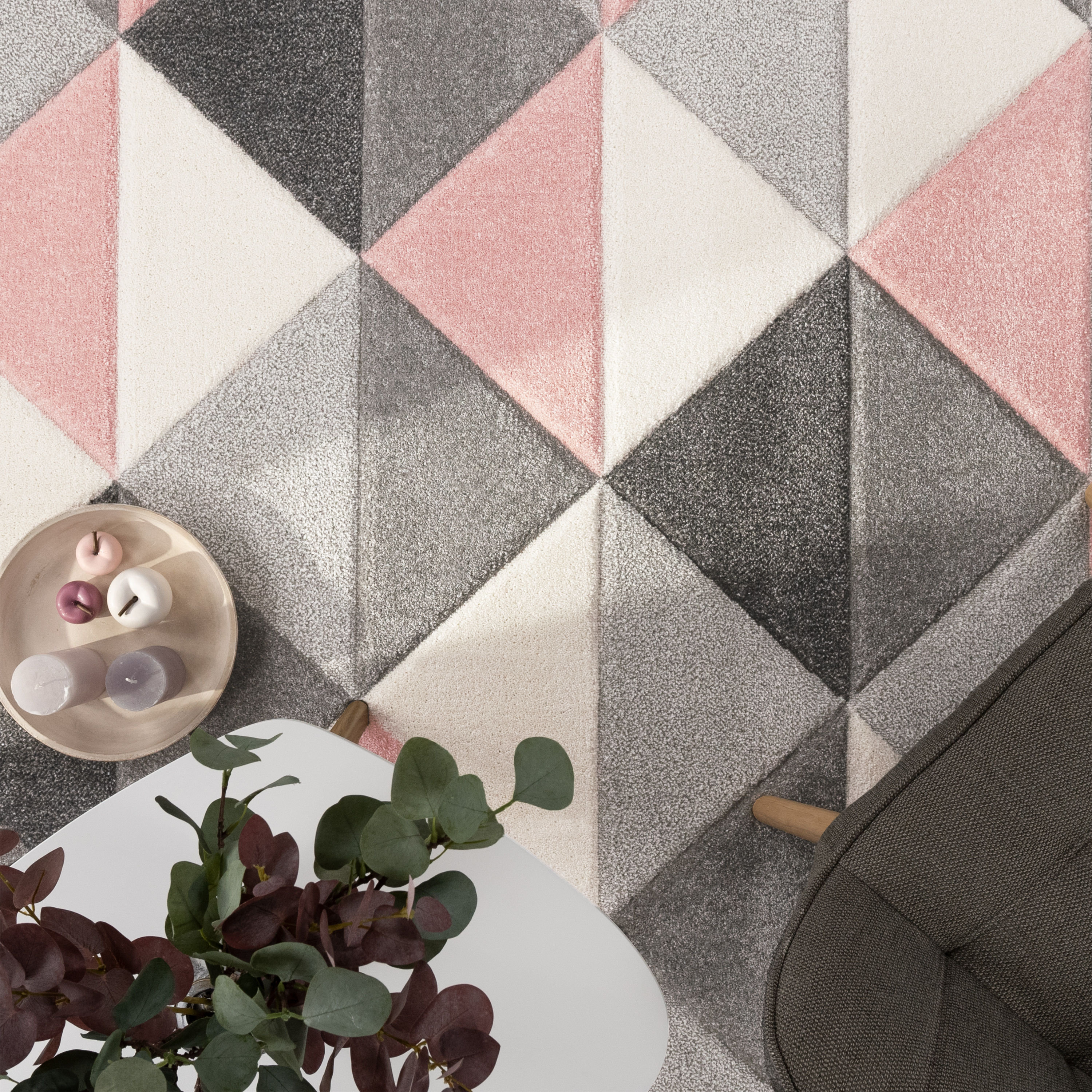 Teppich Esszimmer Rauten Geometrisches Design 3D Pink Modern