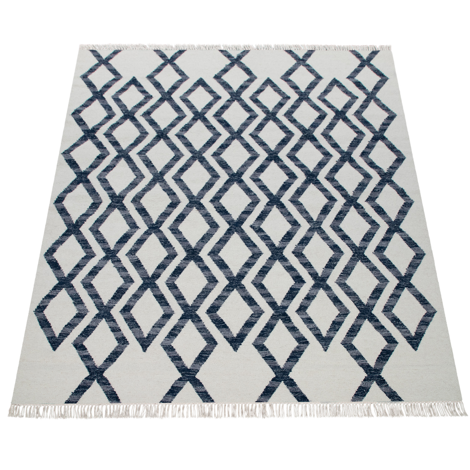 Teppich Wohnzimmer Geometrisches Muster Handgewebt Blau 