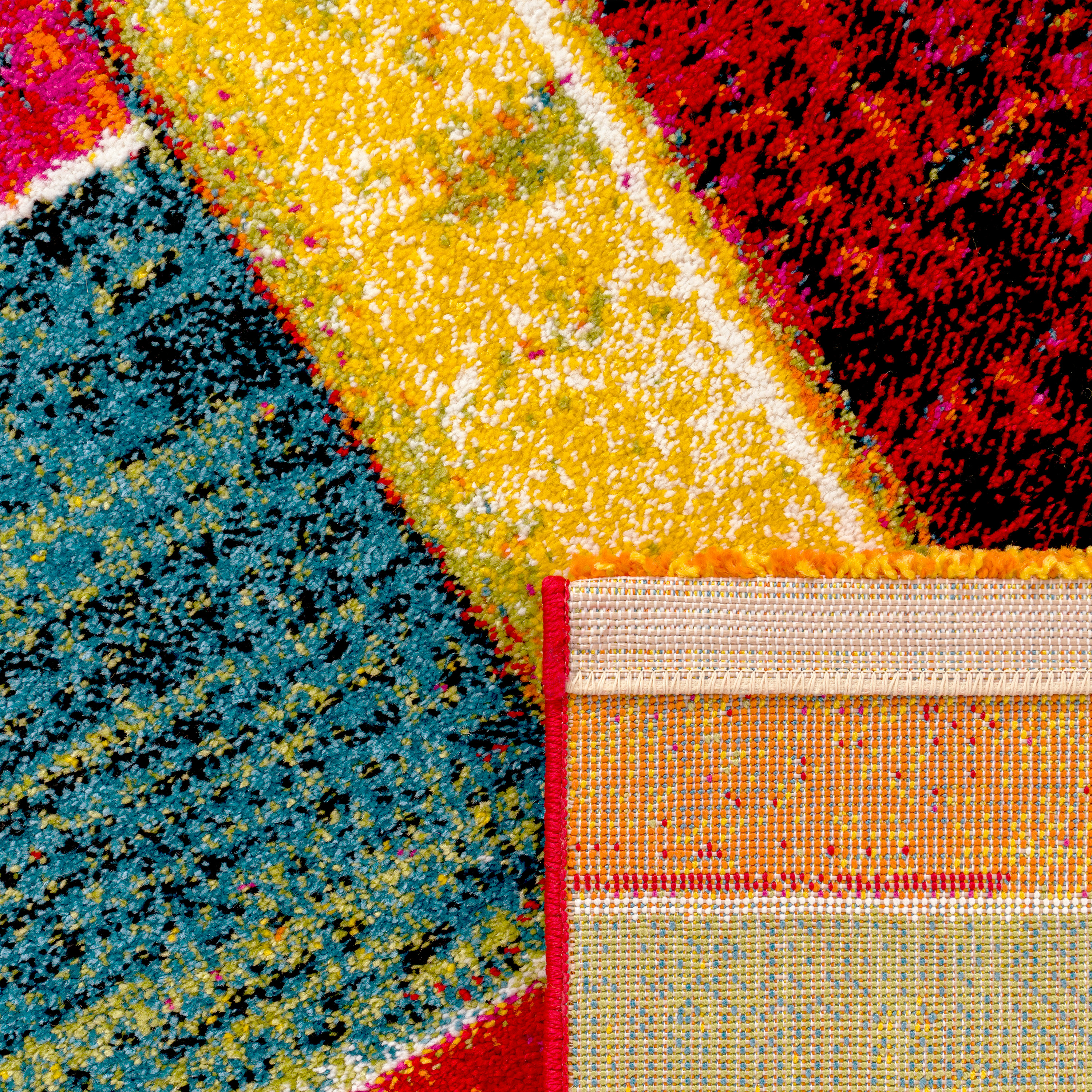 Wohnzimmer Teppich Modern Karo Muster Kurzflor Mehrfarbig 