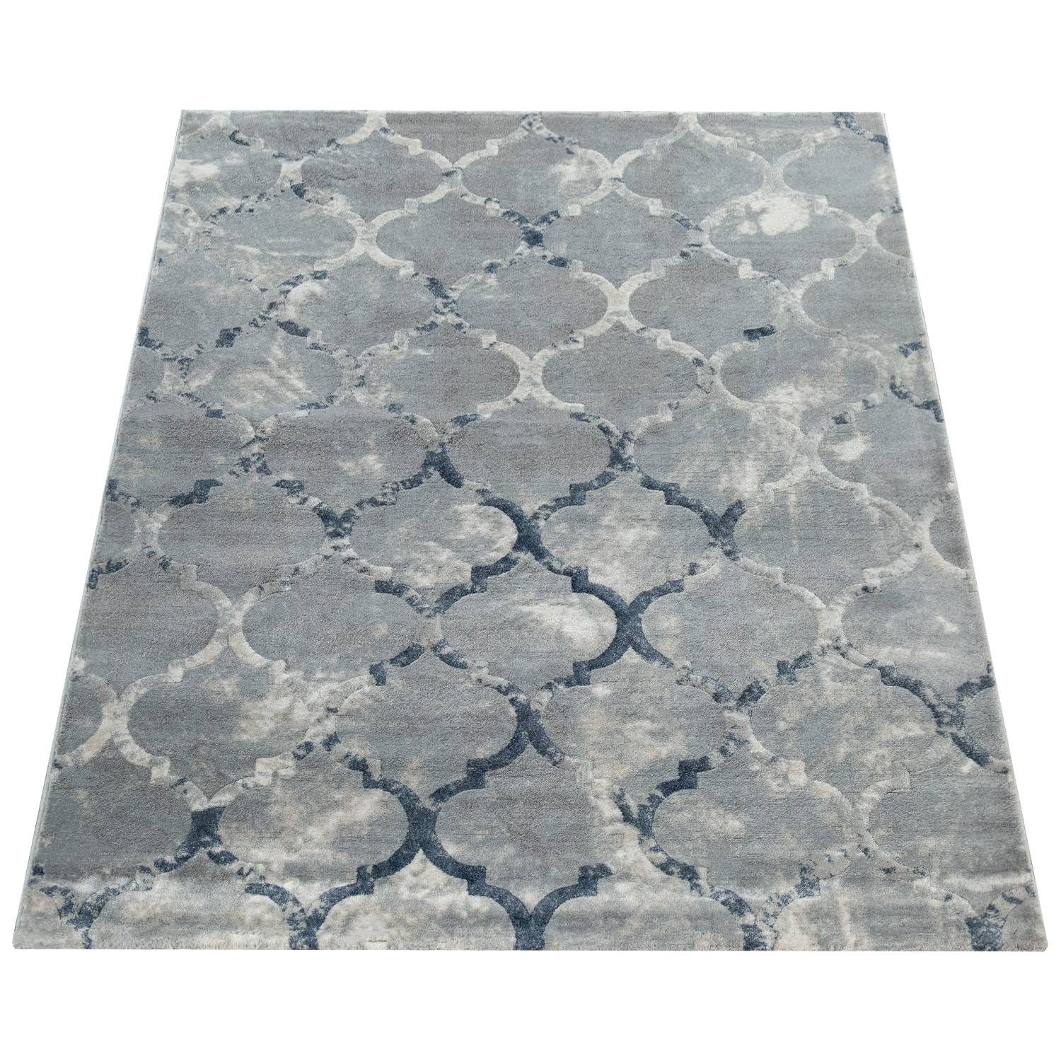 Kurzflor Teppich Modern Marokkanisches Muster Blau Orientalisch