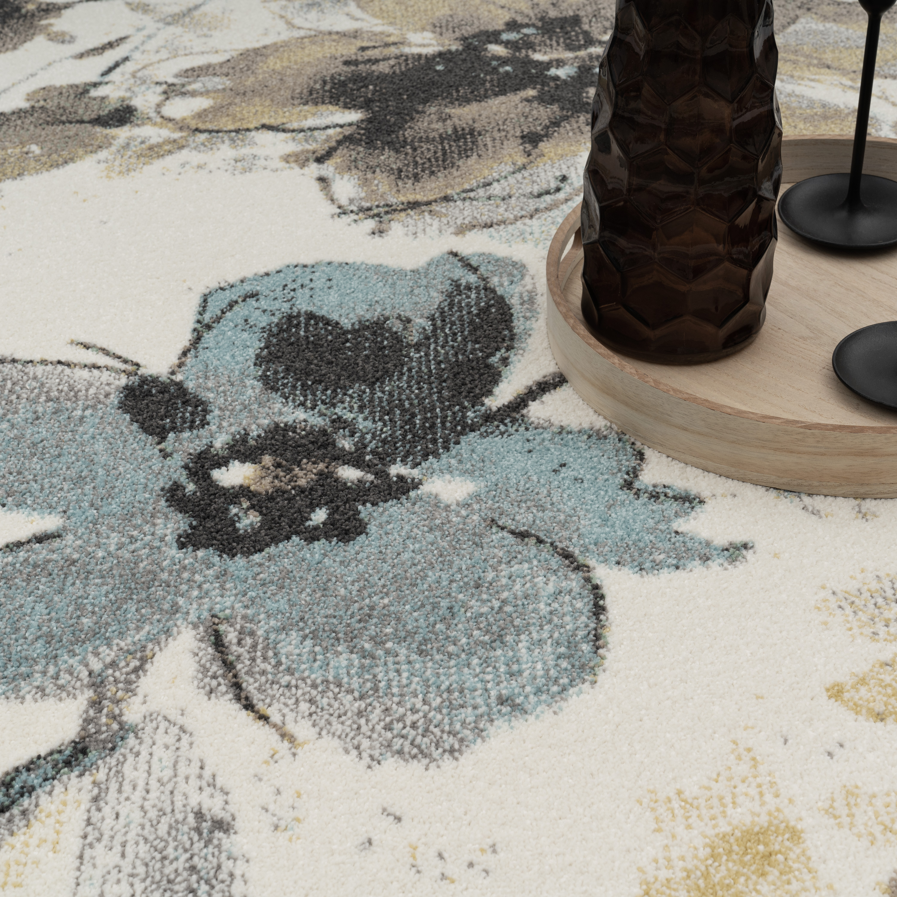 Teppich Wohnzimmer Blumen Muster Pastell Töne Mehrfarbig 