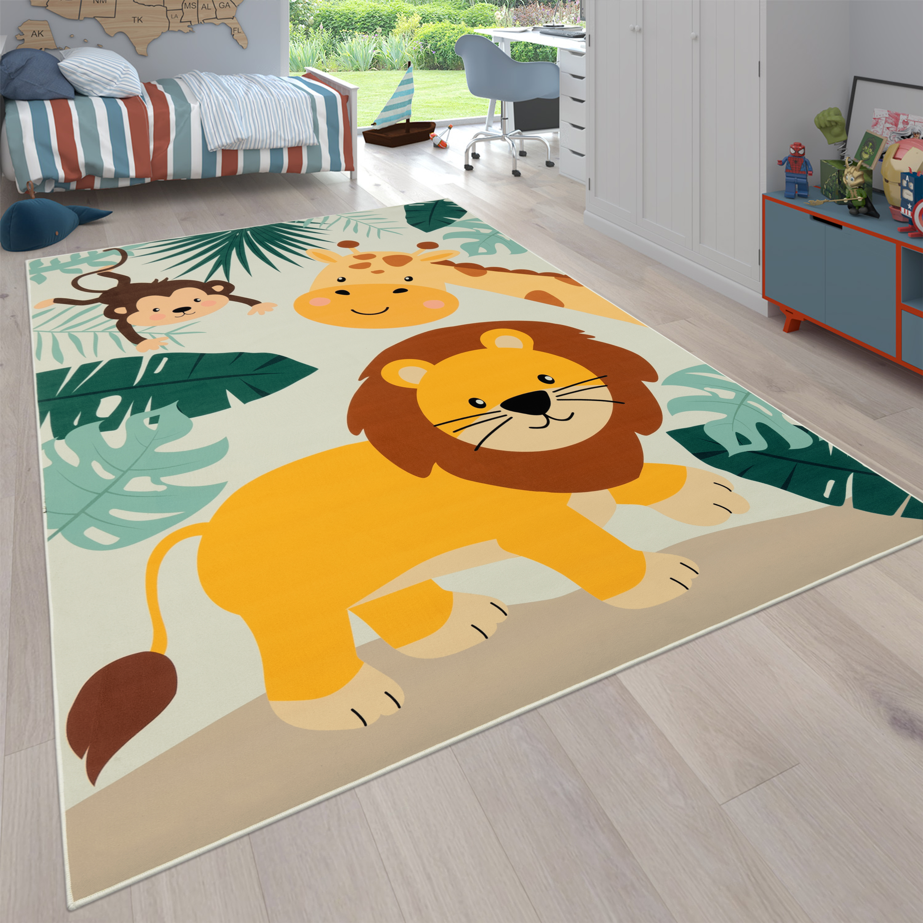 Teppich Kinderzimmer Tier Motiv Rutschfest Beige Kind