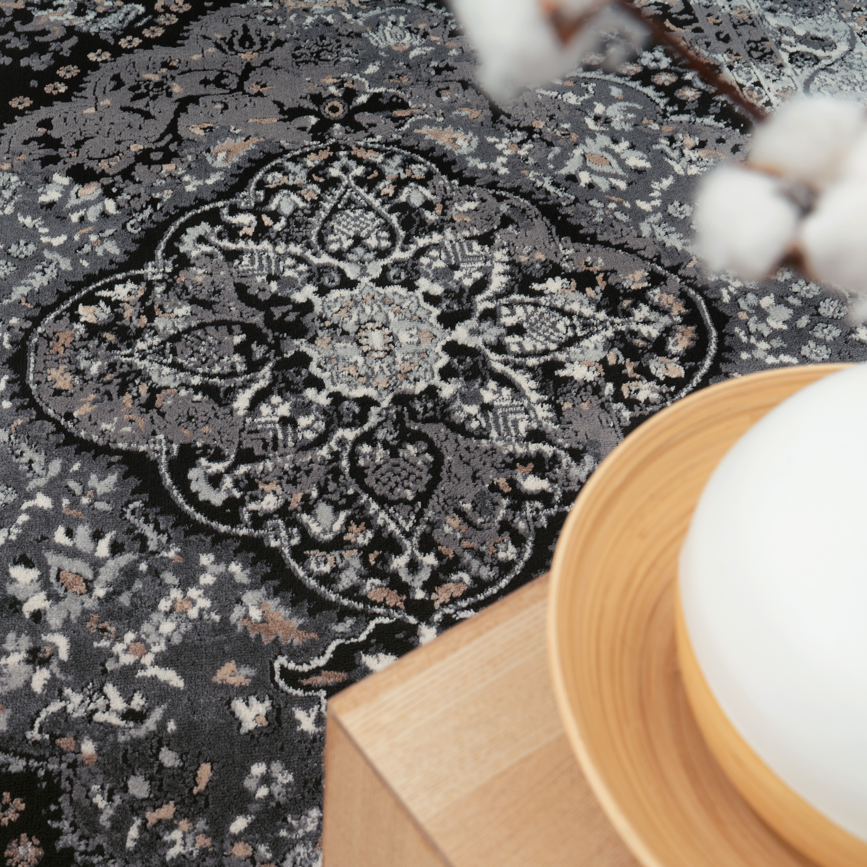 Teppich Esszimmer Florales Muster Orientalisch Schwarz Orientalisch