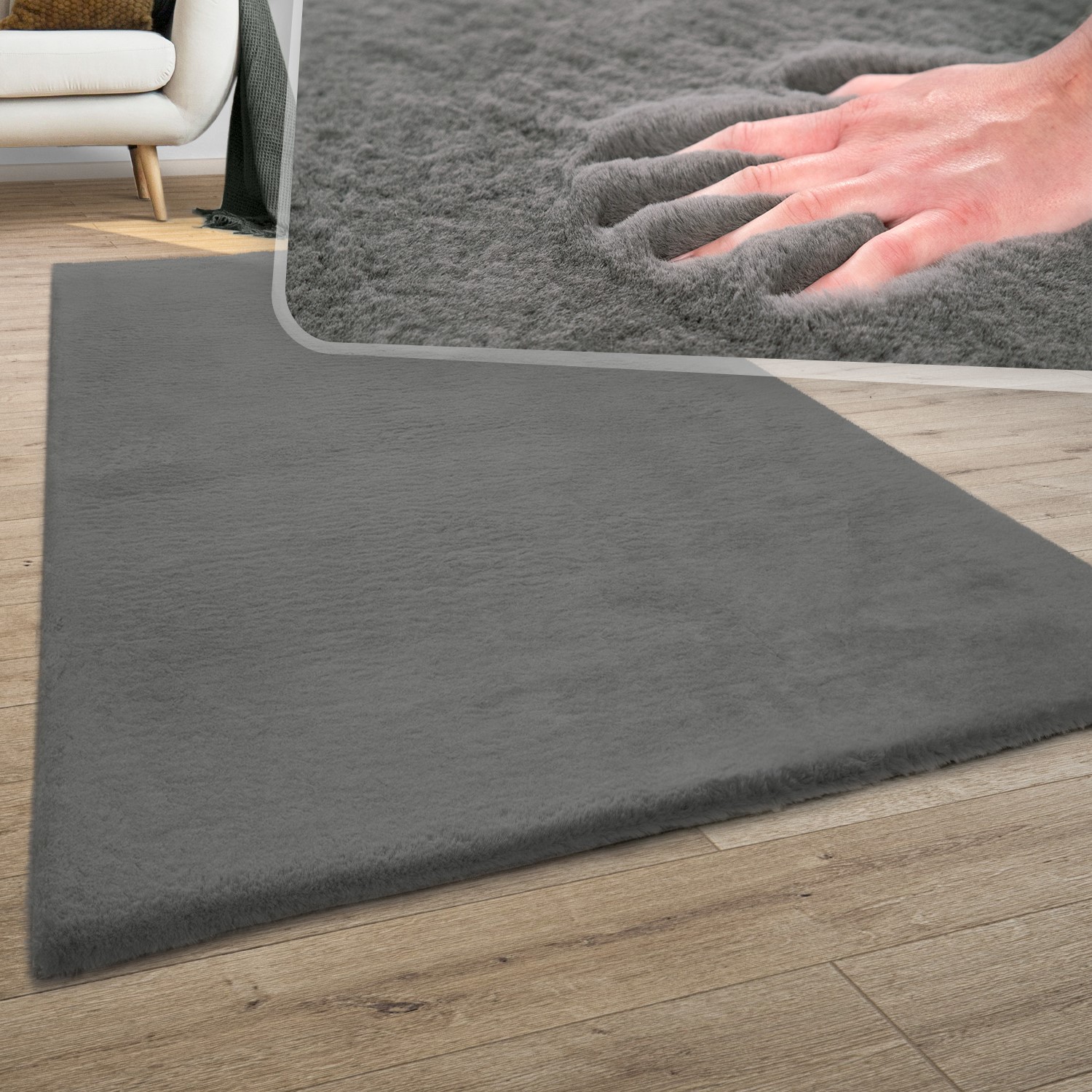Flauschiger-Teppich Solina Anthrazit Modern