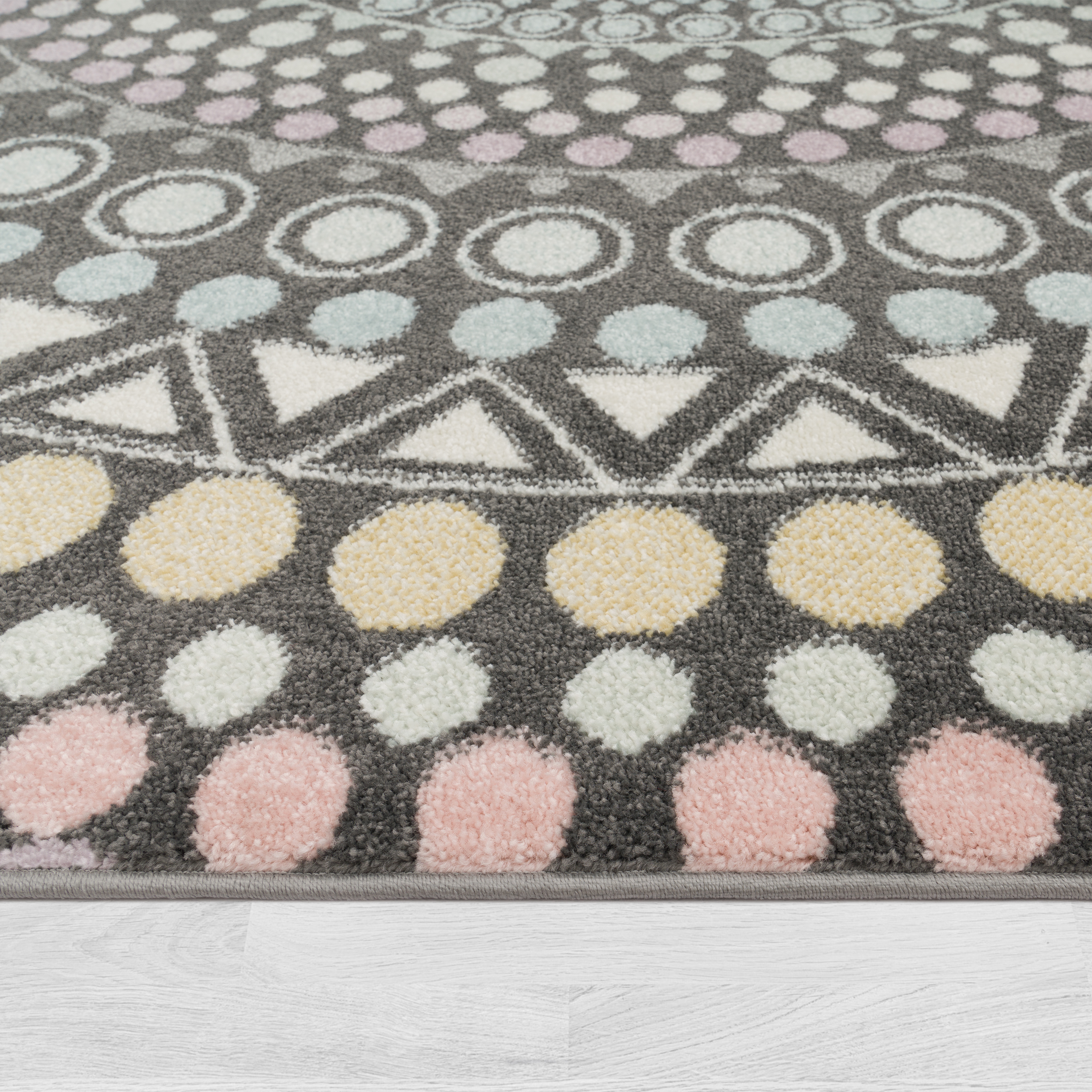 Retro Teppich Wohnzimmer Kreis Punkte 3-D Muster Mehrfarbig 