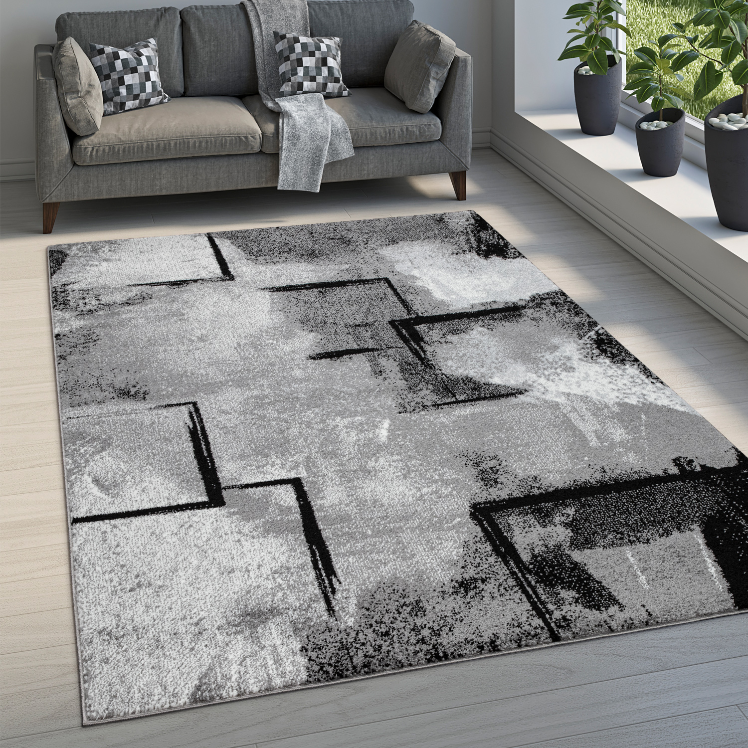 Teppich Schlafzimmer Muster Abstrakt Modern Grau Modern