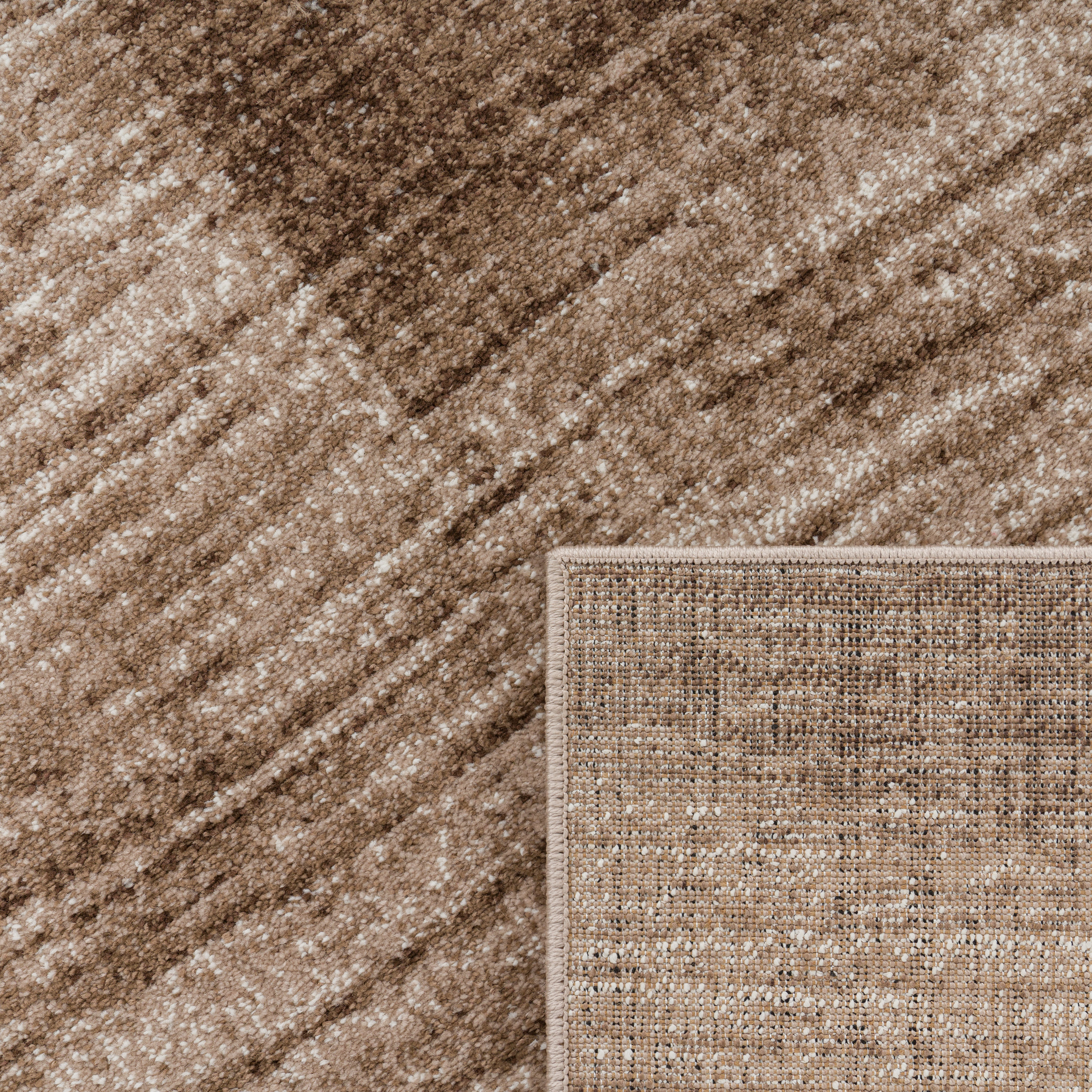 Teppich Wohnzimmer Kurzflor Karo Muster Meliert Braun 