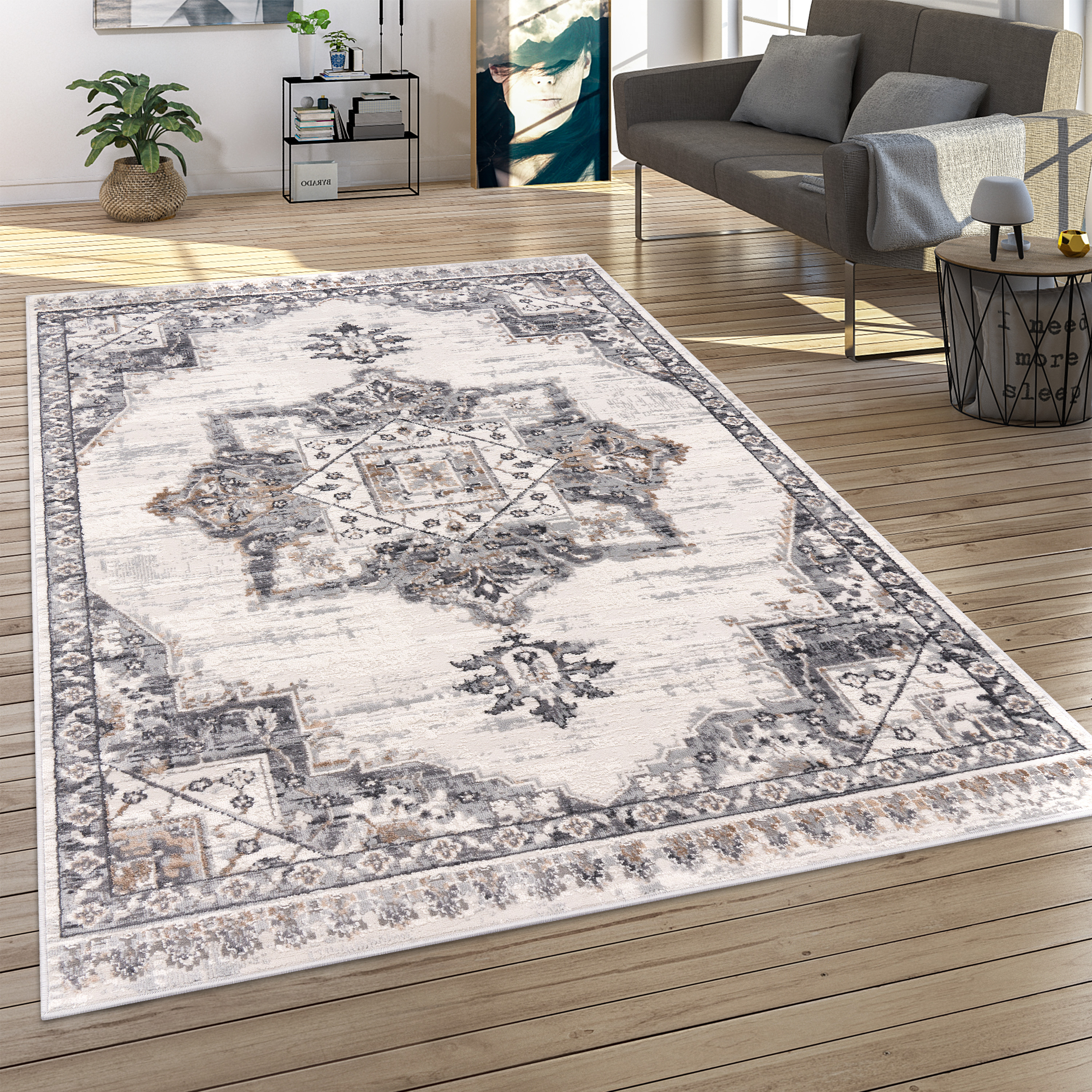 Teppich Esszimmer Orientalisches Muster Ornamente Grau Orientalisch