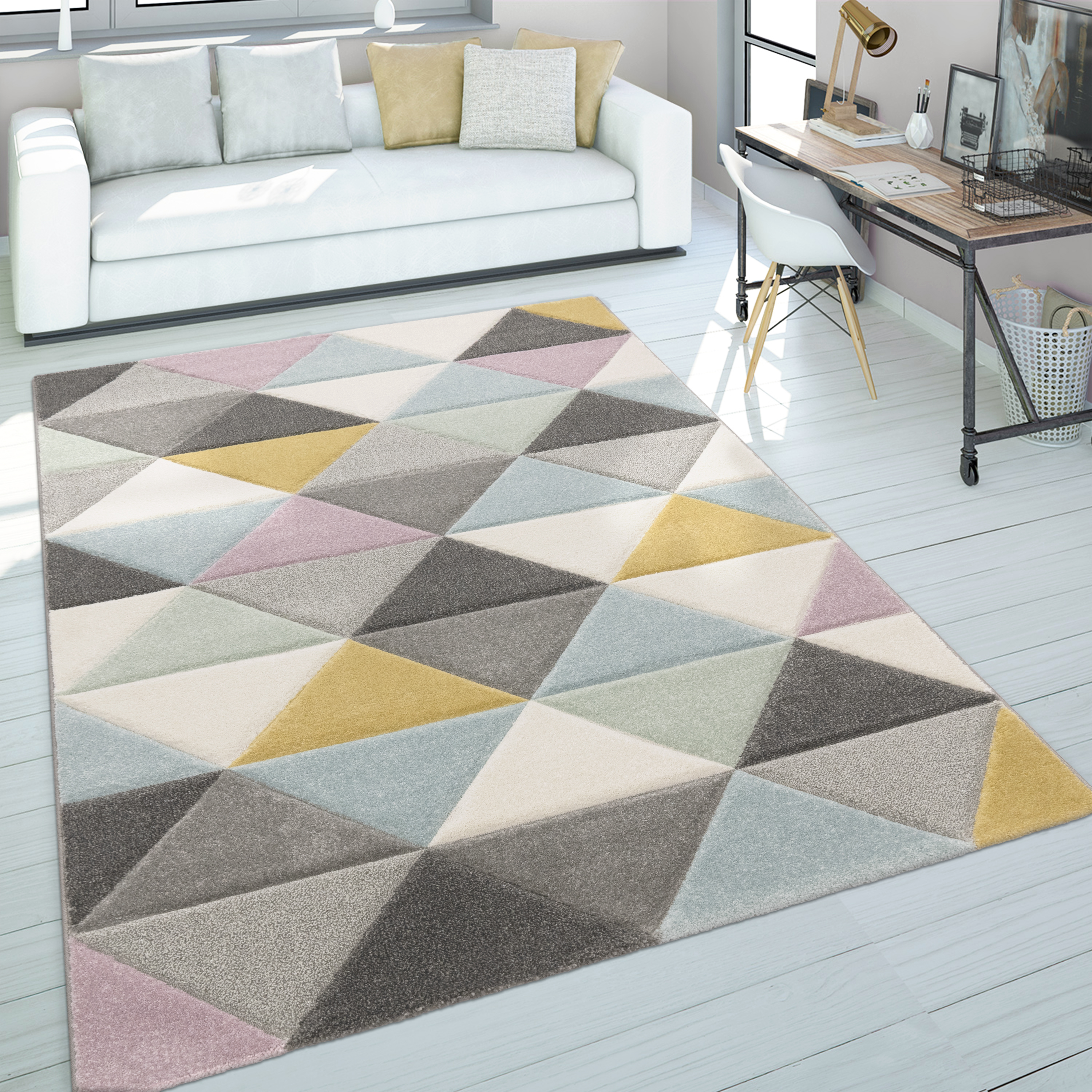 Teppich Esszimmer Rauten Geometrisches Design 3D Mehrfarbig Modern