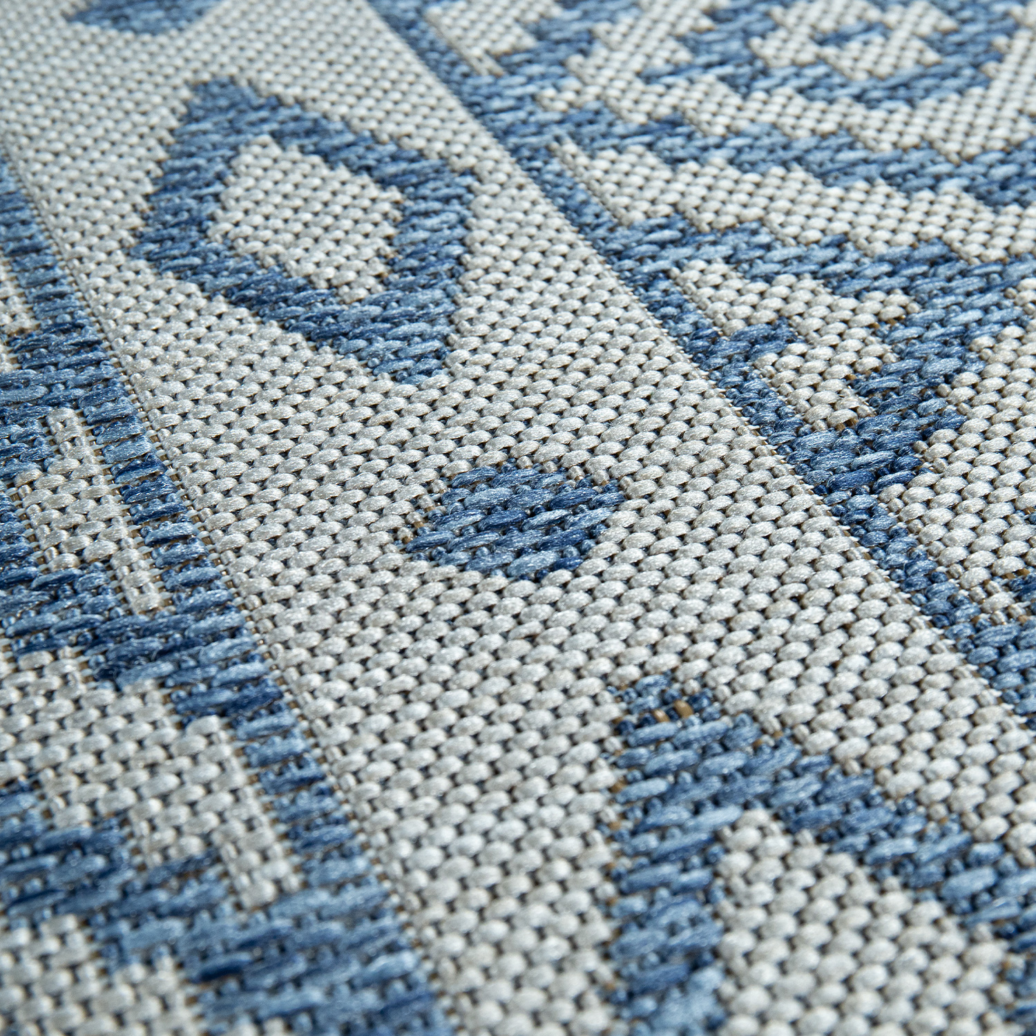 Teppich Terrasse Esszimmer Boho Skandi Muster Blau Skandinavisch
