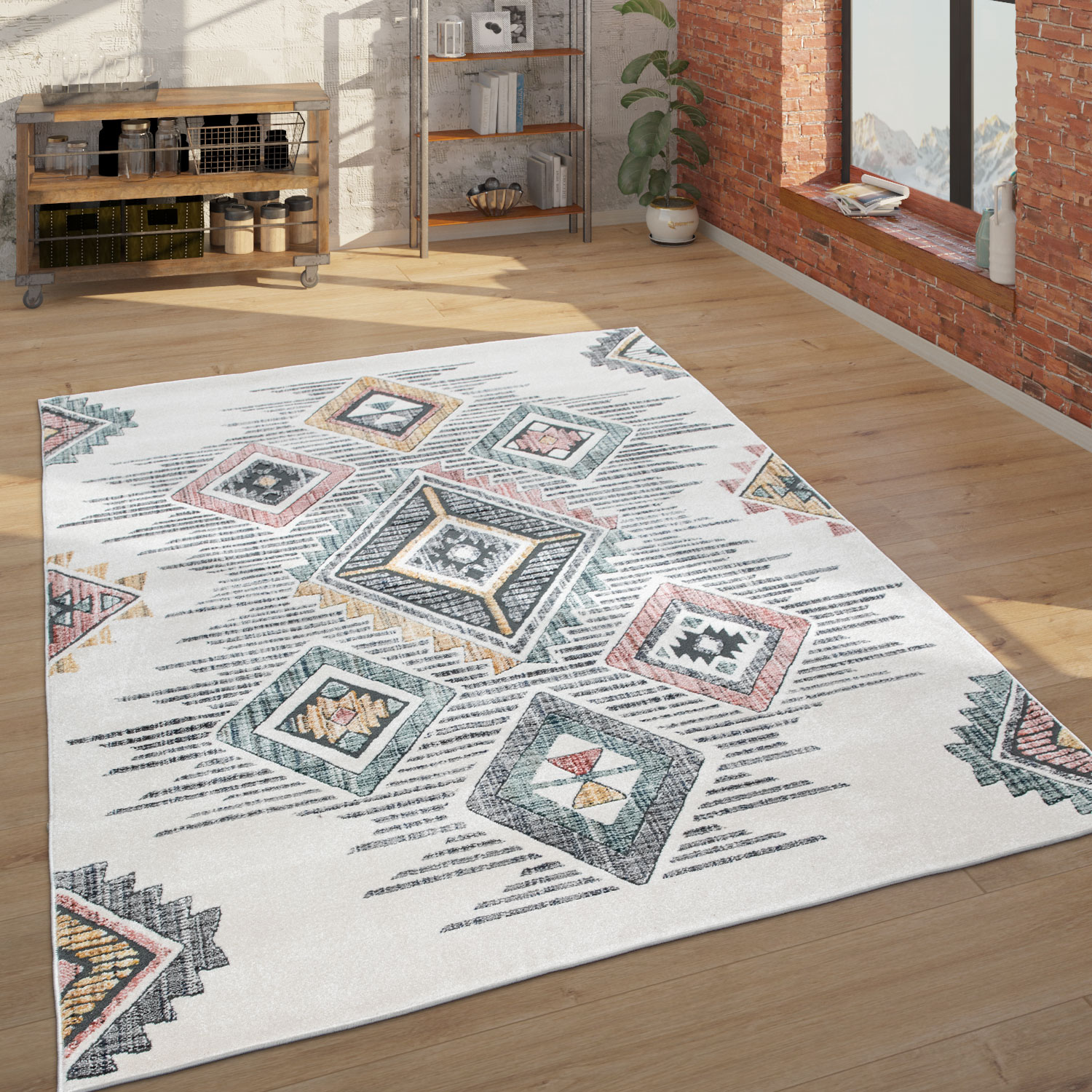 Teppich Ethno-Design 3-D-Look Wohnzimmer Mehrfarbig 