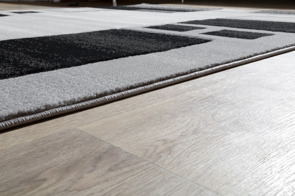 Teppich 3-D Design Karo Muster Meliert Kurzflor Grau Modern