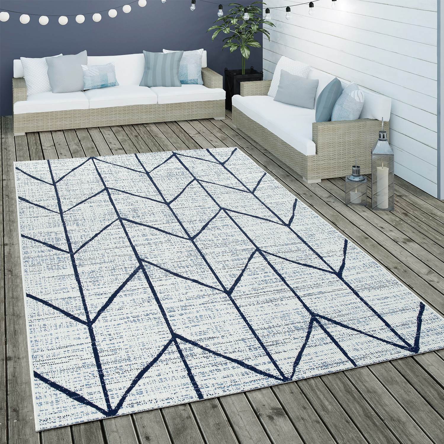In- & Outdoor Teppich Geometrisch Skandi Motiv Weiß 