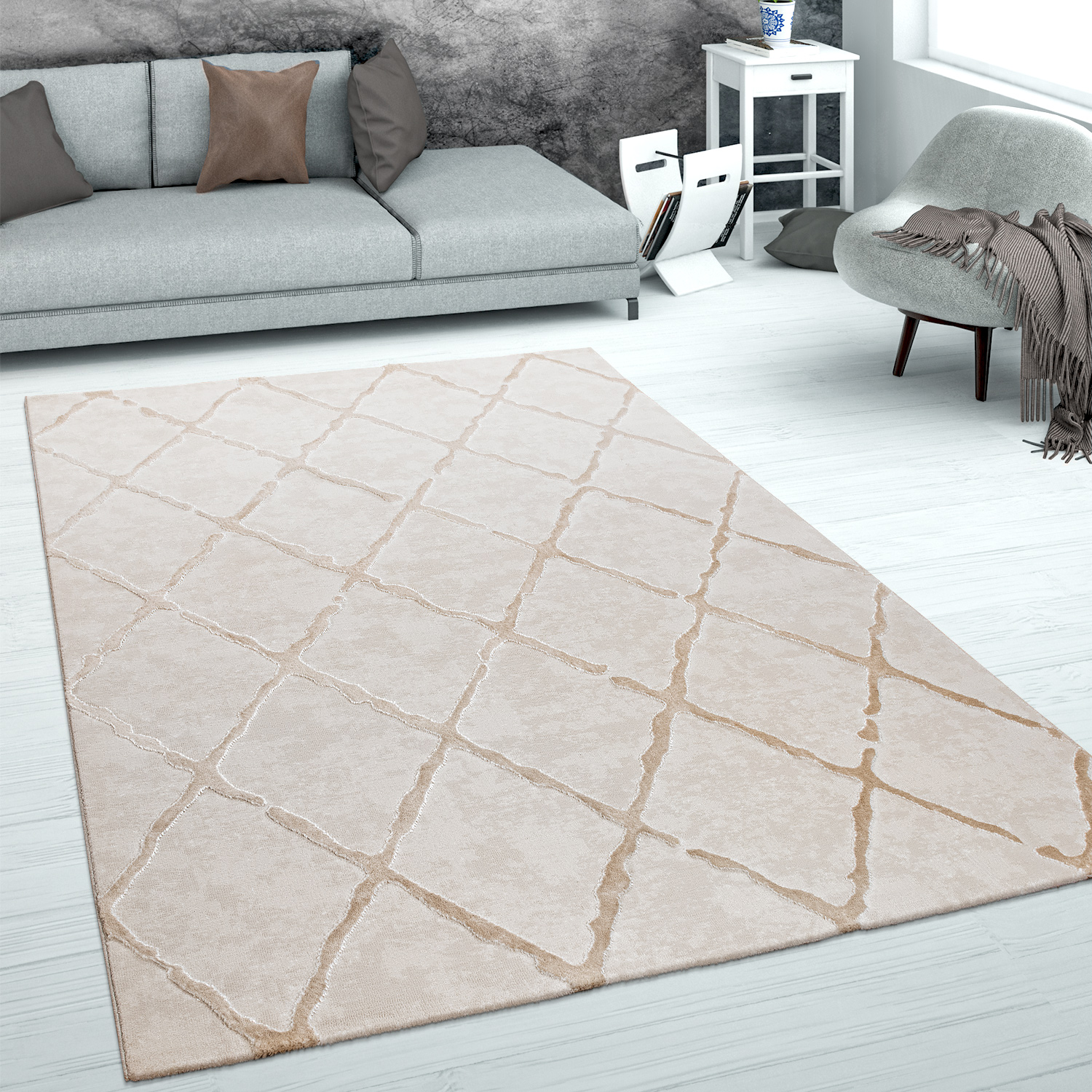Teppich Wohnzimmer Skandinavisches Muster Beige Modern