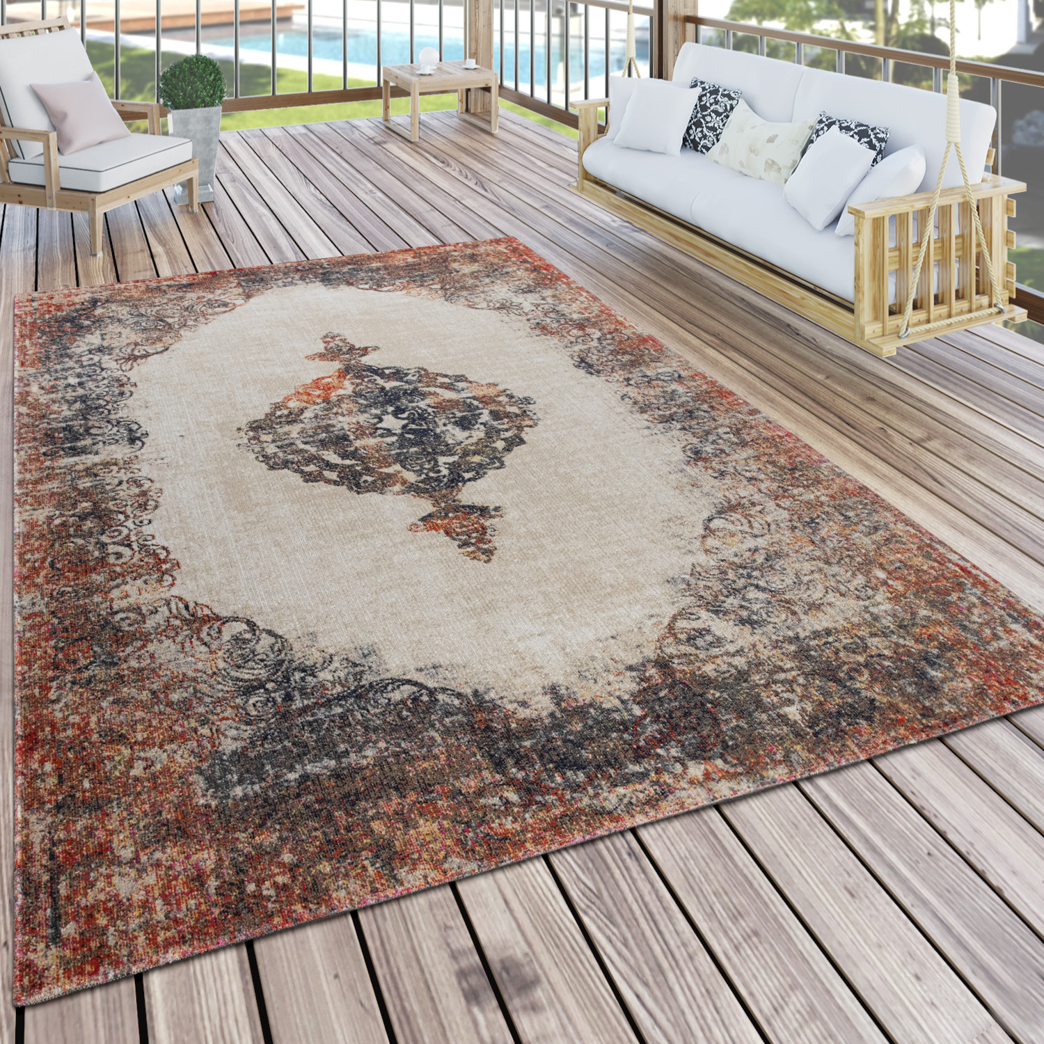 In- & Outdoor Teppich Für Terrassen Orientalisch Mehrfarbig 