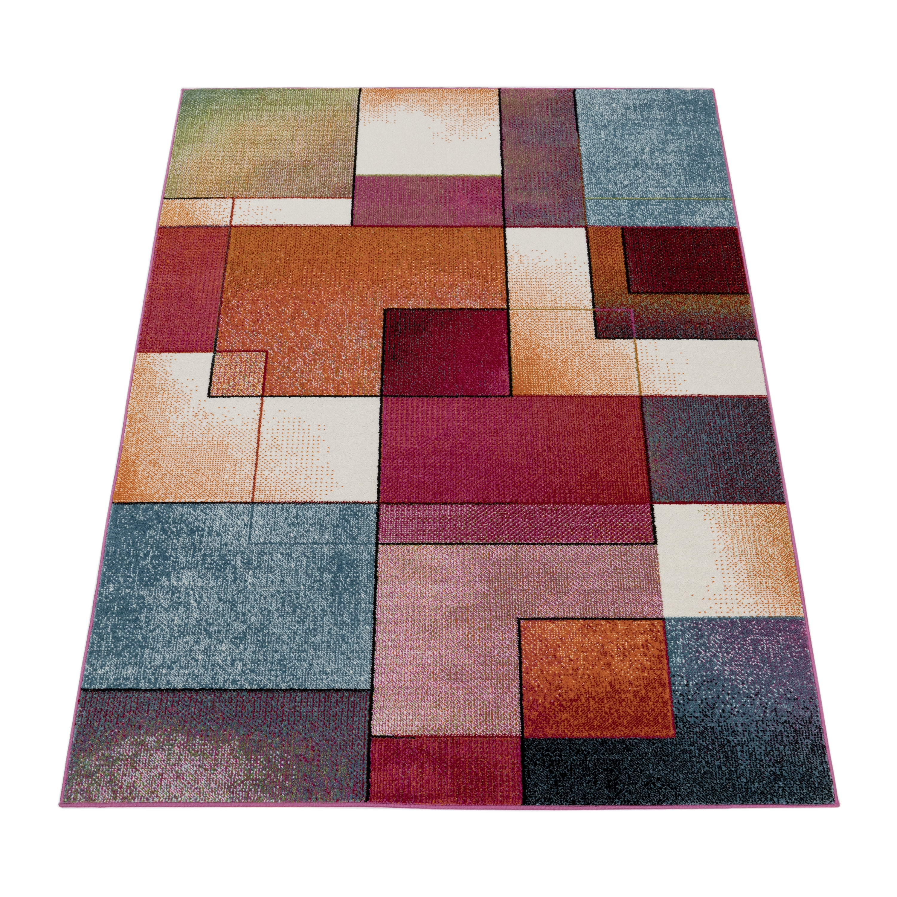 Teppich Wohnzimmer Karo Muster Meliert Mehrfarbig 