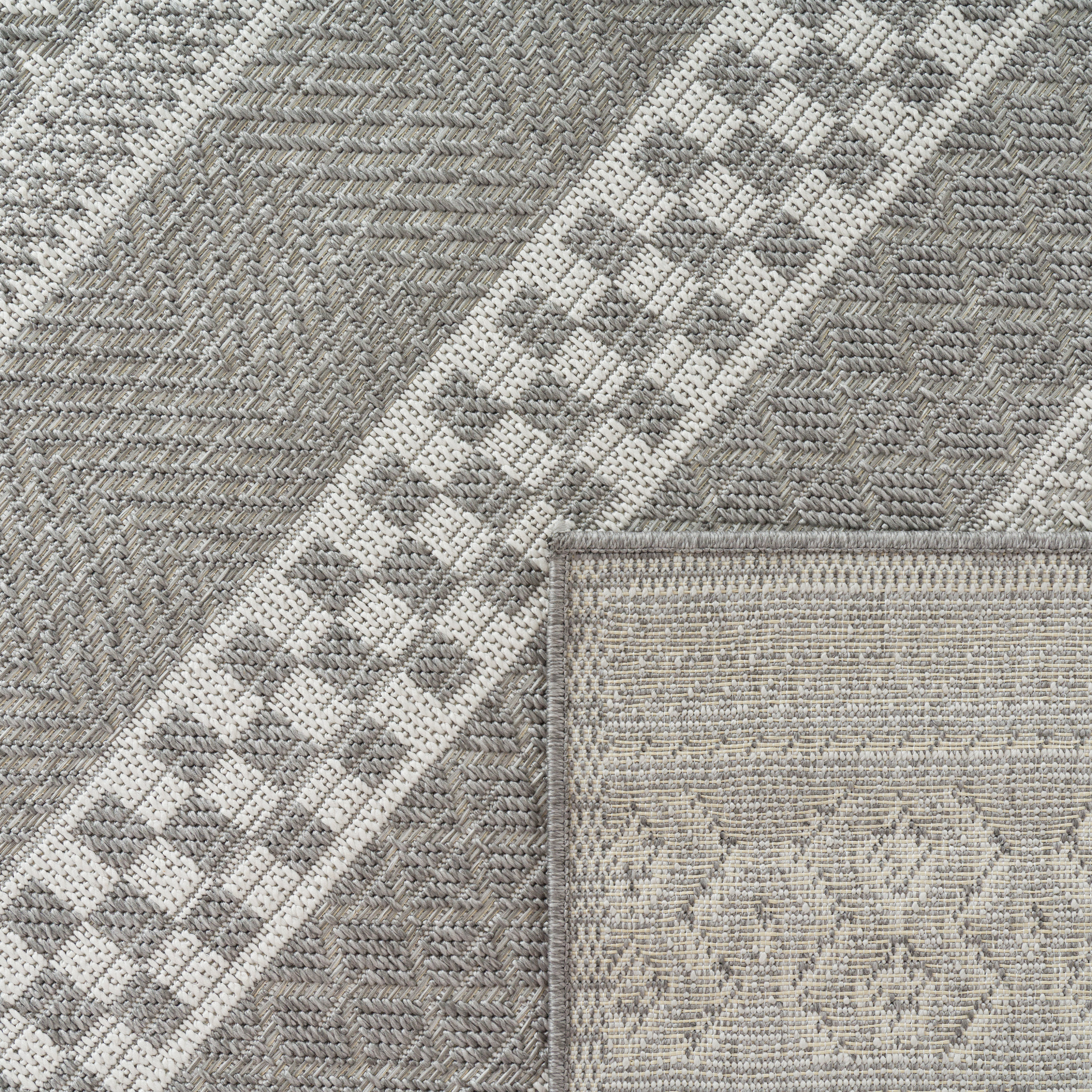 In-& Outdoor Teppich Modernes Boho Muster Weiß Gemustert