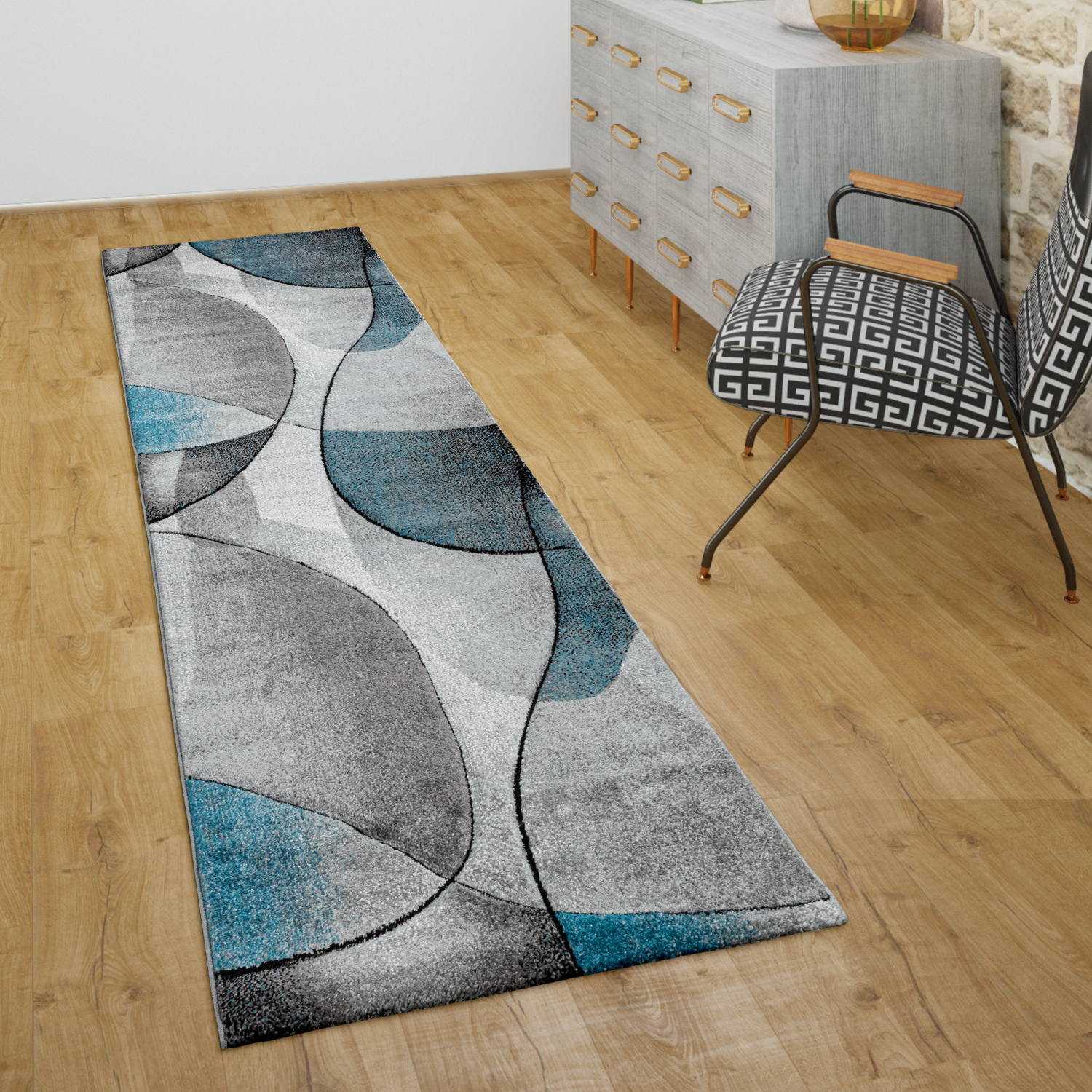Teppich Wohnzimmer 3D Effekt Abstraktes Muster Türkis 