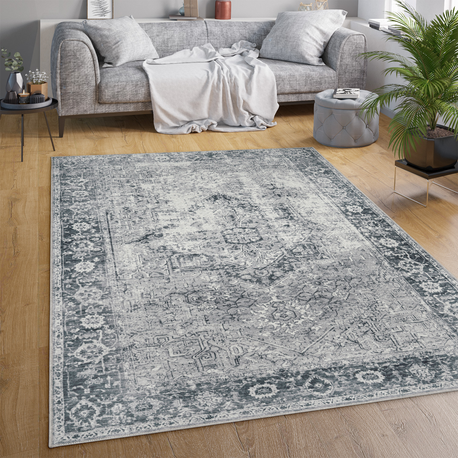 Teppich Esszimmer Vintage Marokkanisches Design Grau Orientalisch