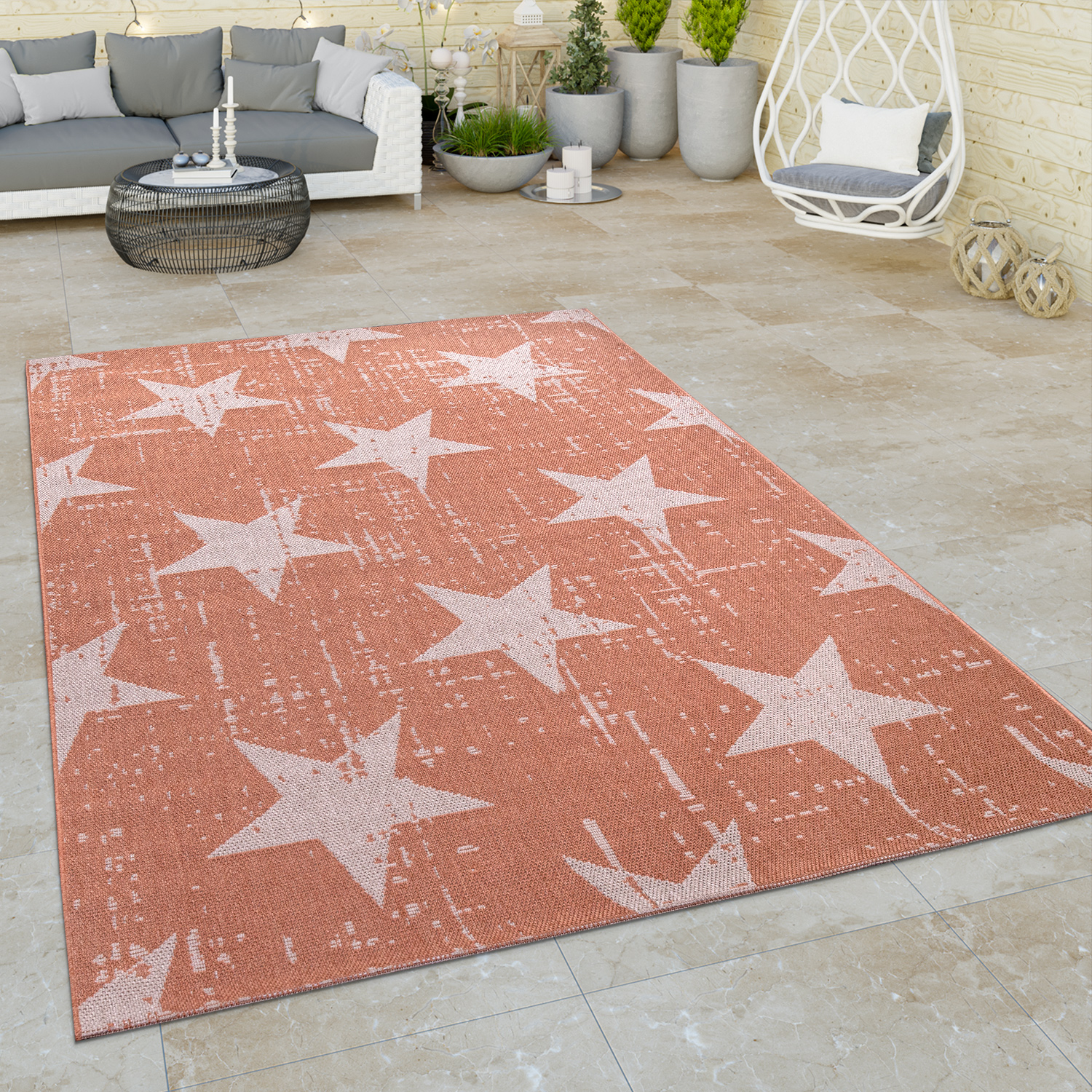 Teppich Für In-& Outdoor Modernes Sternen Design Orange Mit Motiv