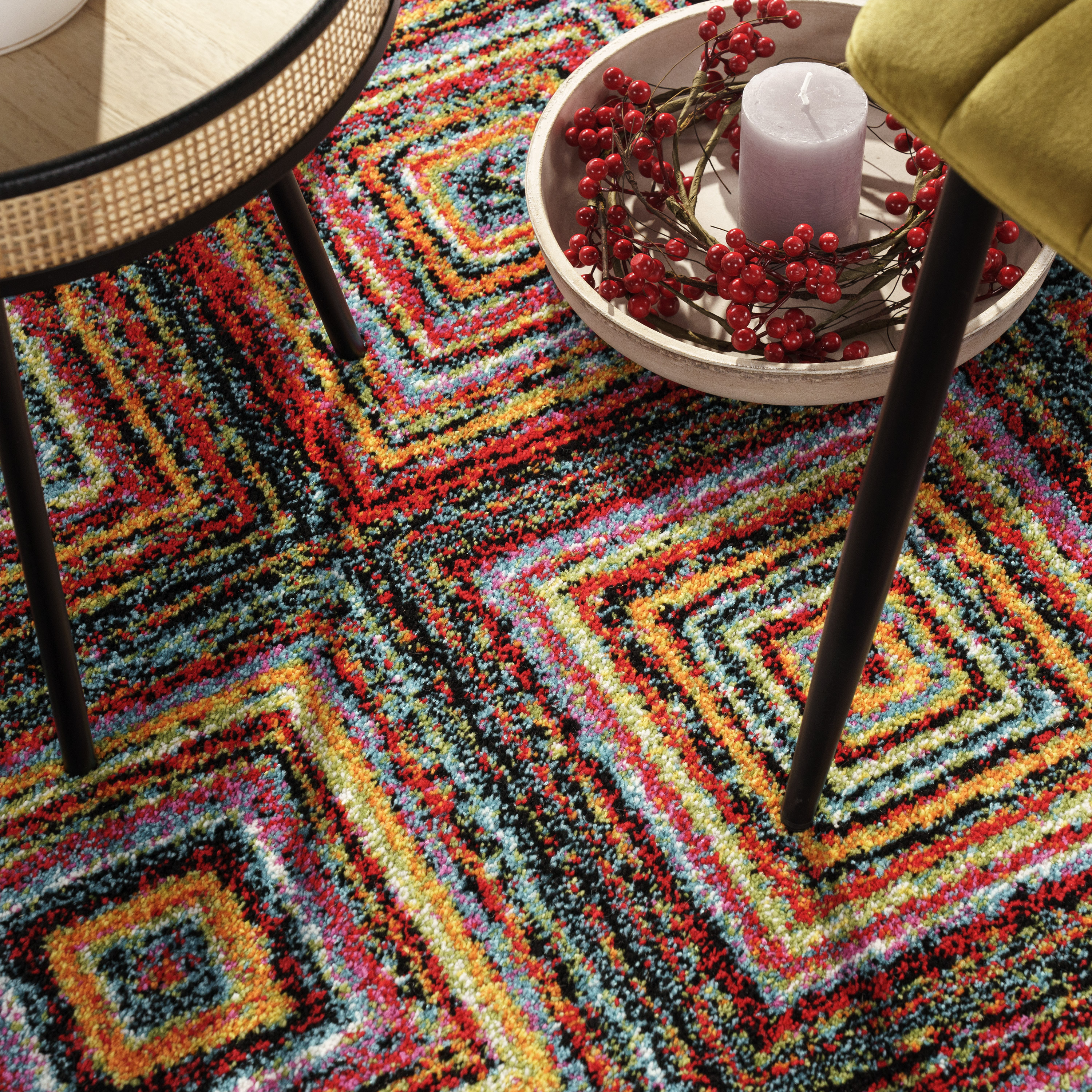 Teppich Esszimmer Geometrisch Rauten Motiv Ethno Mehrfarbig Modern