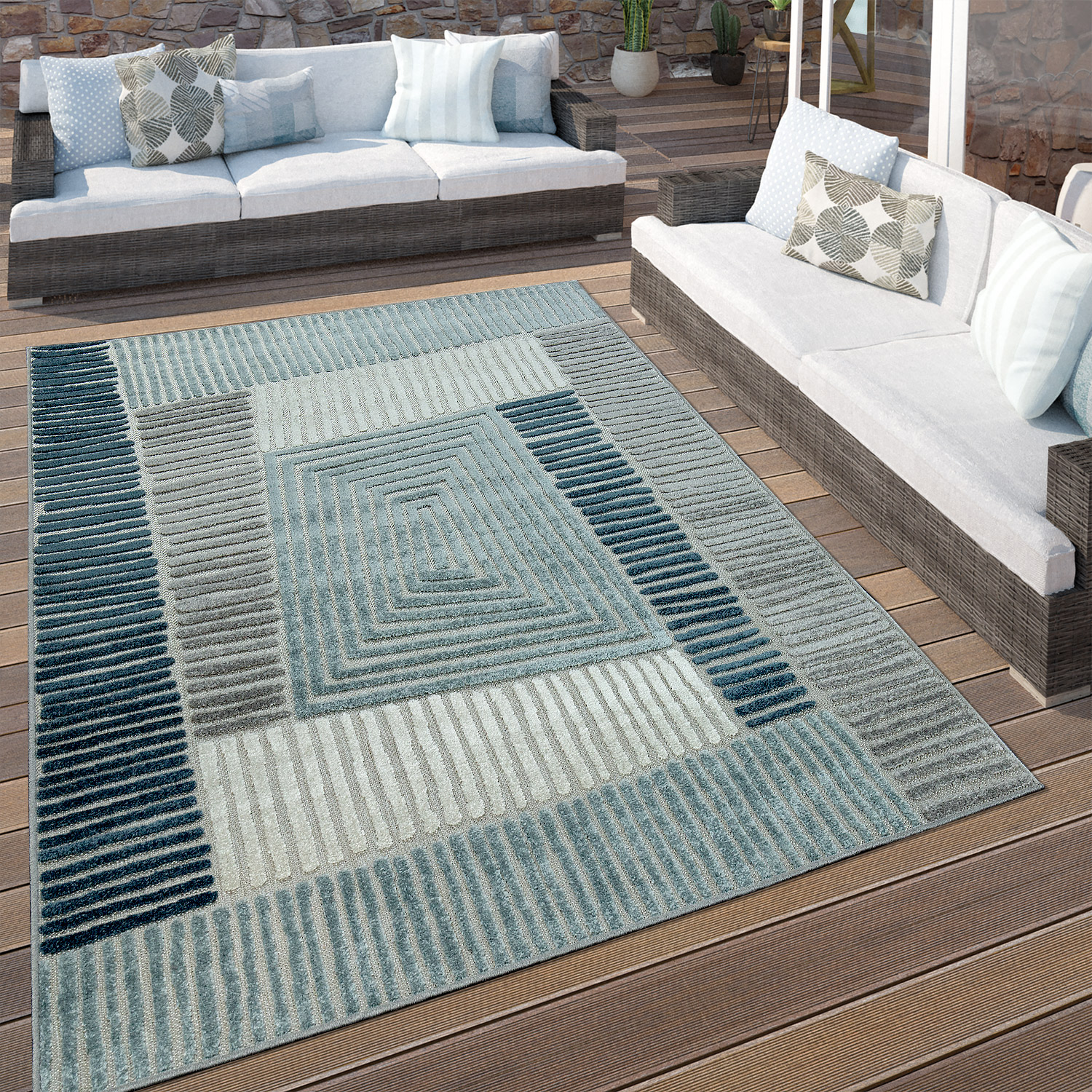 In- & Outdoor Teppich Geometrisches Design Pastell Blau 