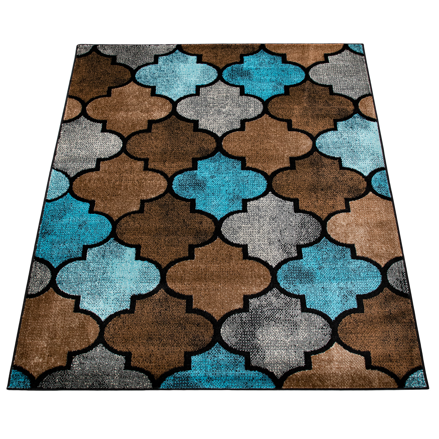Teppich Wohnzimmer Marokkanisches Muster Kurzflor Braun 
