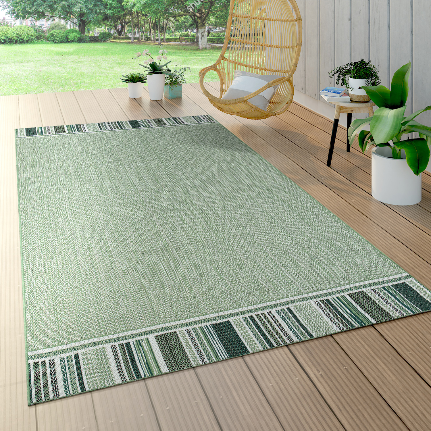 In- und Outdoorteppich Bordüre Grün 