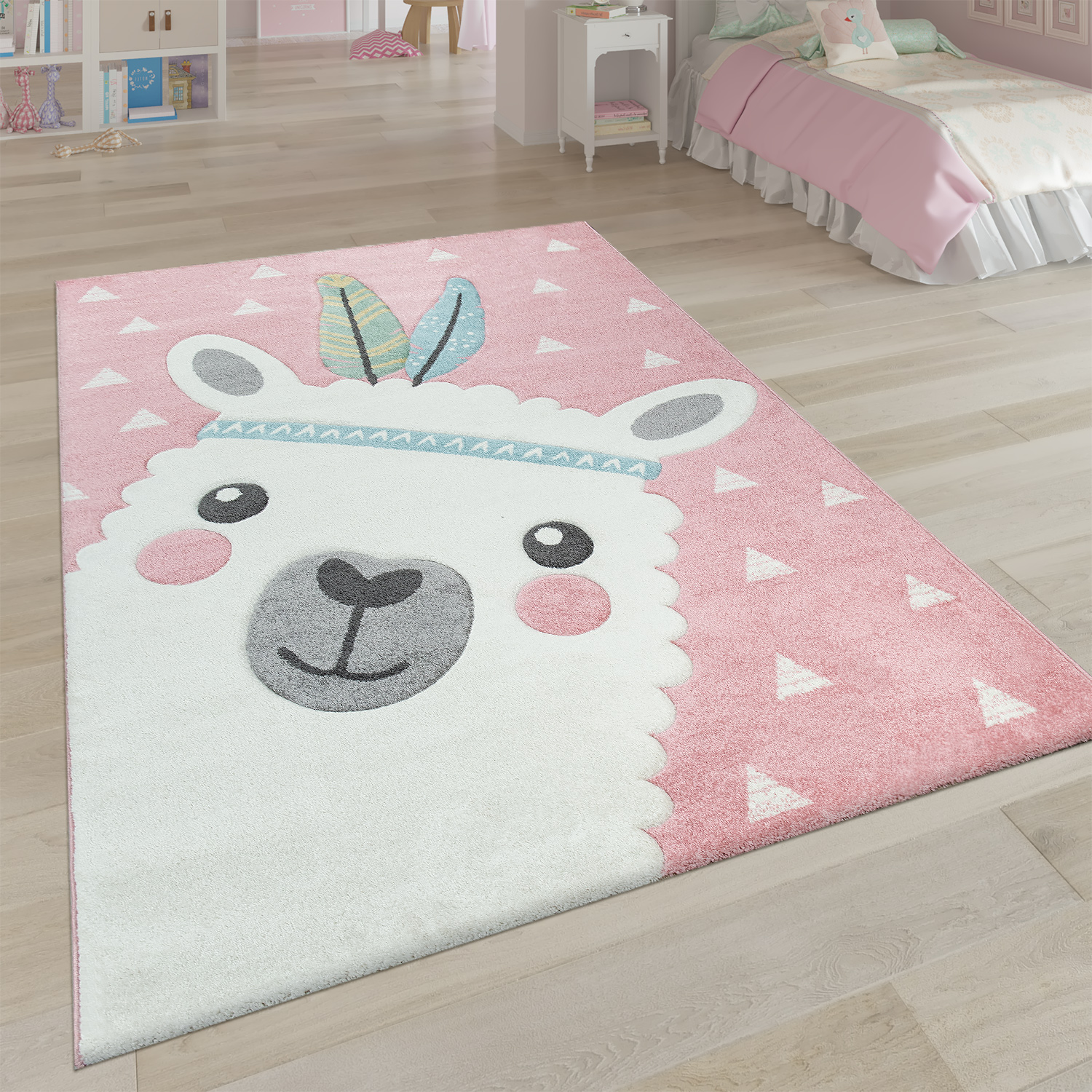 Teppich Kinderzimmer 3-D Alpaka Design Pastell Pink 