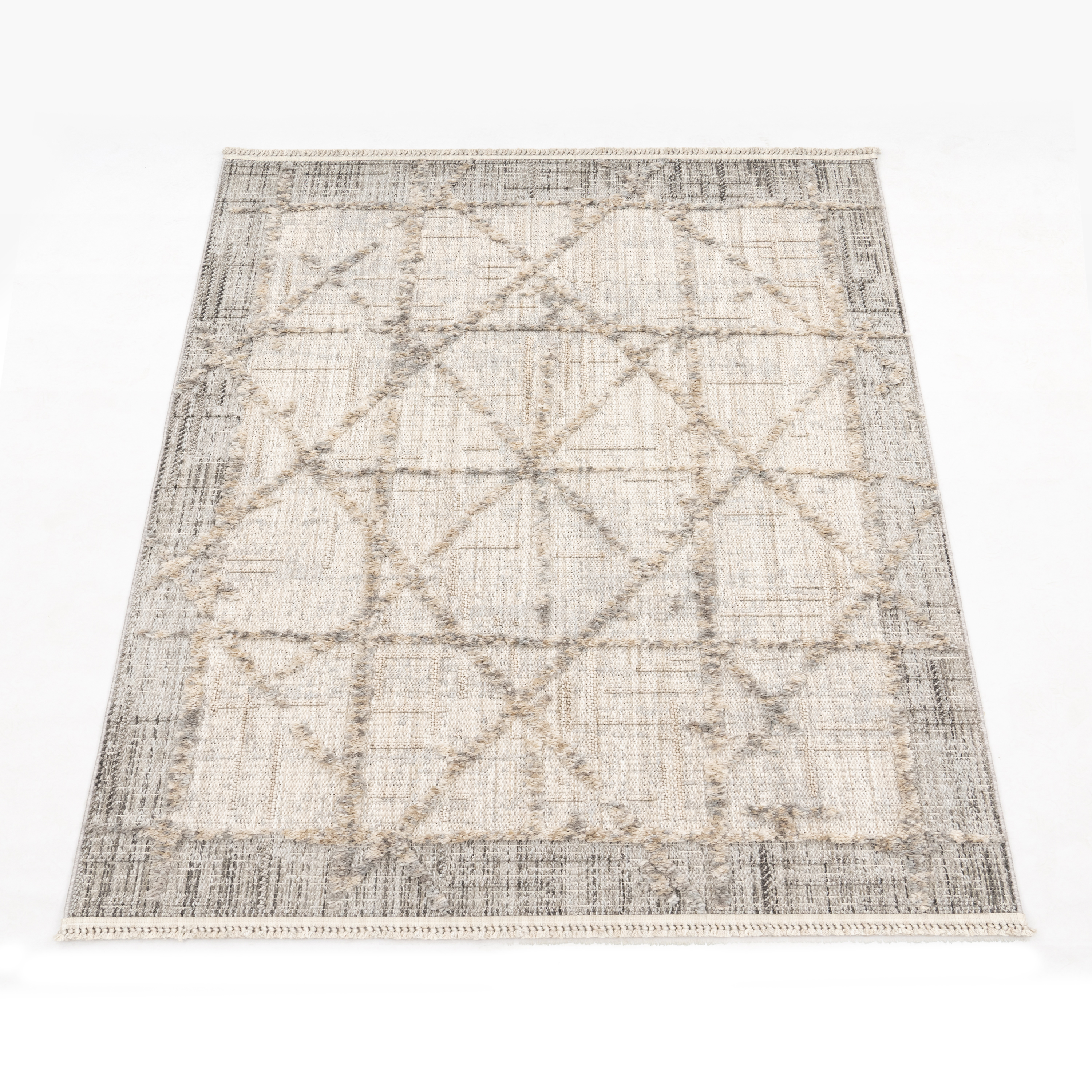 Teppich Esszimmer Boho 3D Geometrisches Muster Beige Modern