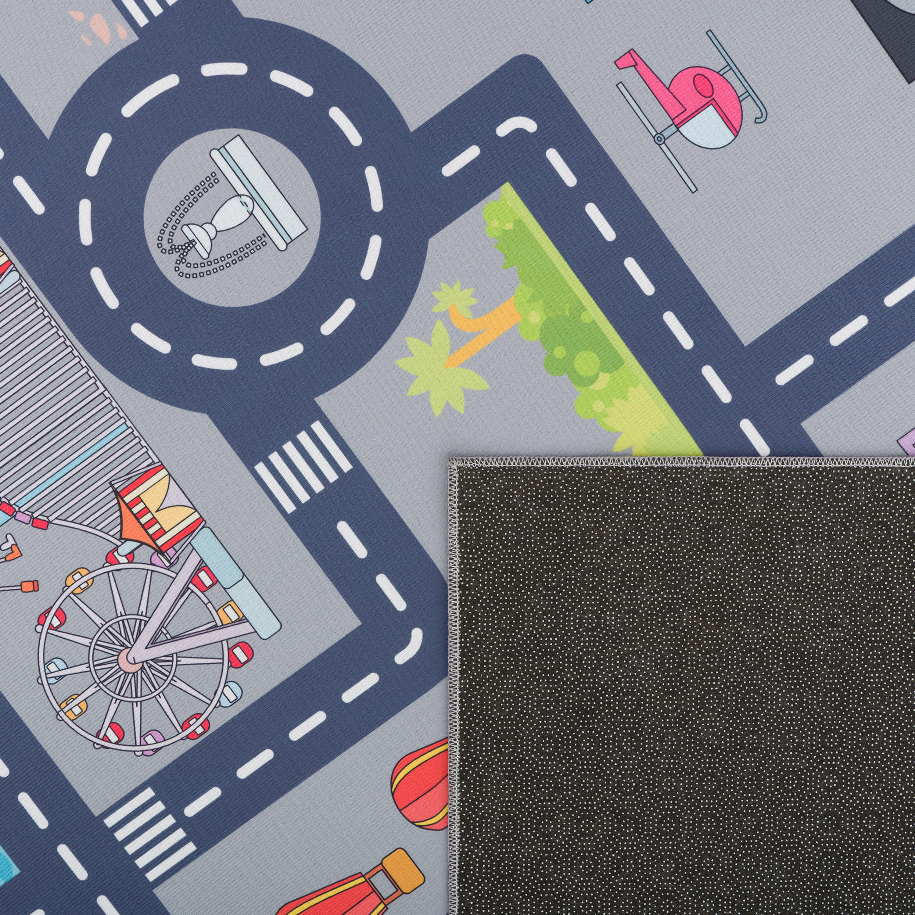 Teppich Kinderzimmer Spielteppich Straßen Motiv Grau 