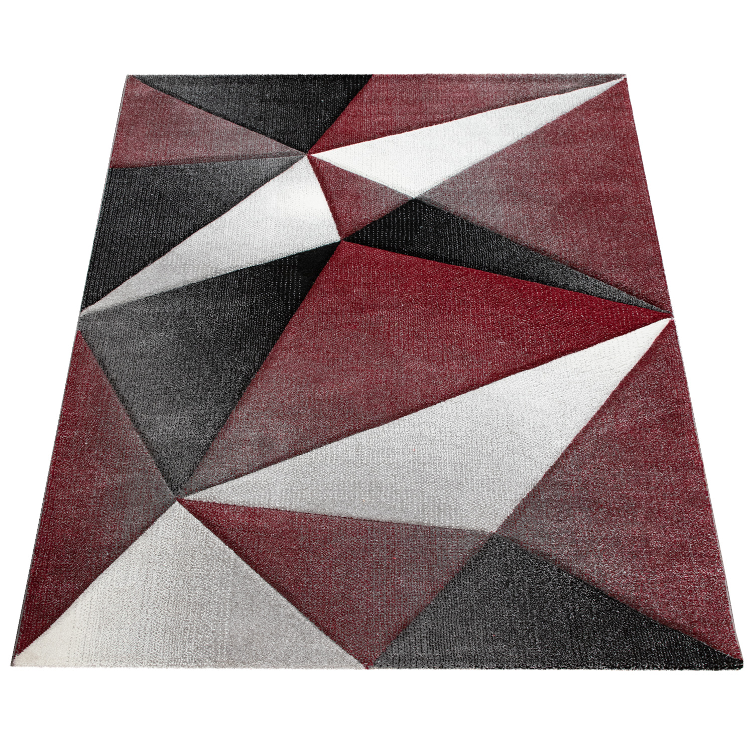 Teppich Wohnzimmer Kurzflor Geometrisches Muster Rot Modern