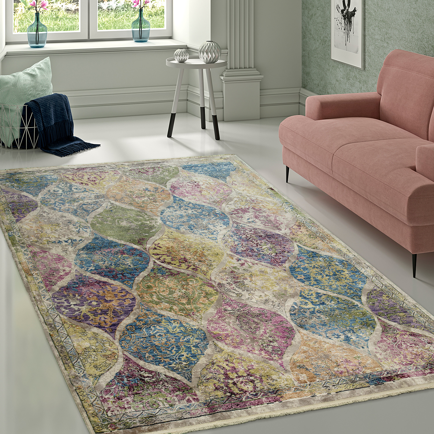Wohnzimmer Teppich Marokkanisches Muster Orient Mehrfarbig 