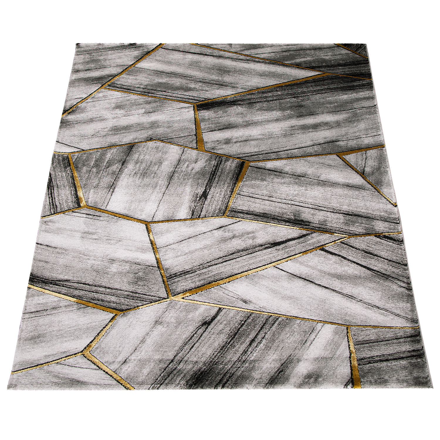 Kurzflor Teppich Wohnzimmer Abstrakt Geometrisch Grau Mit Motiv
