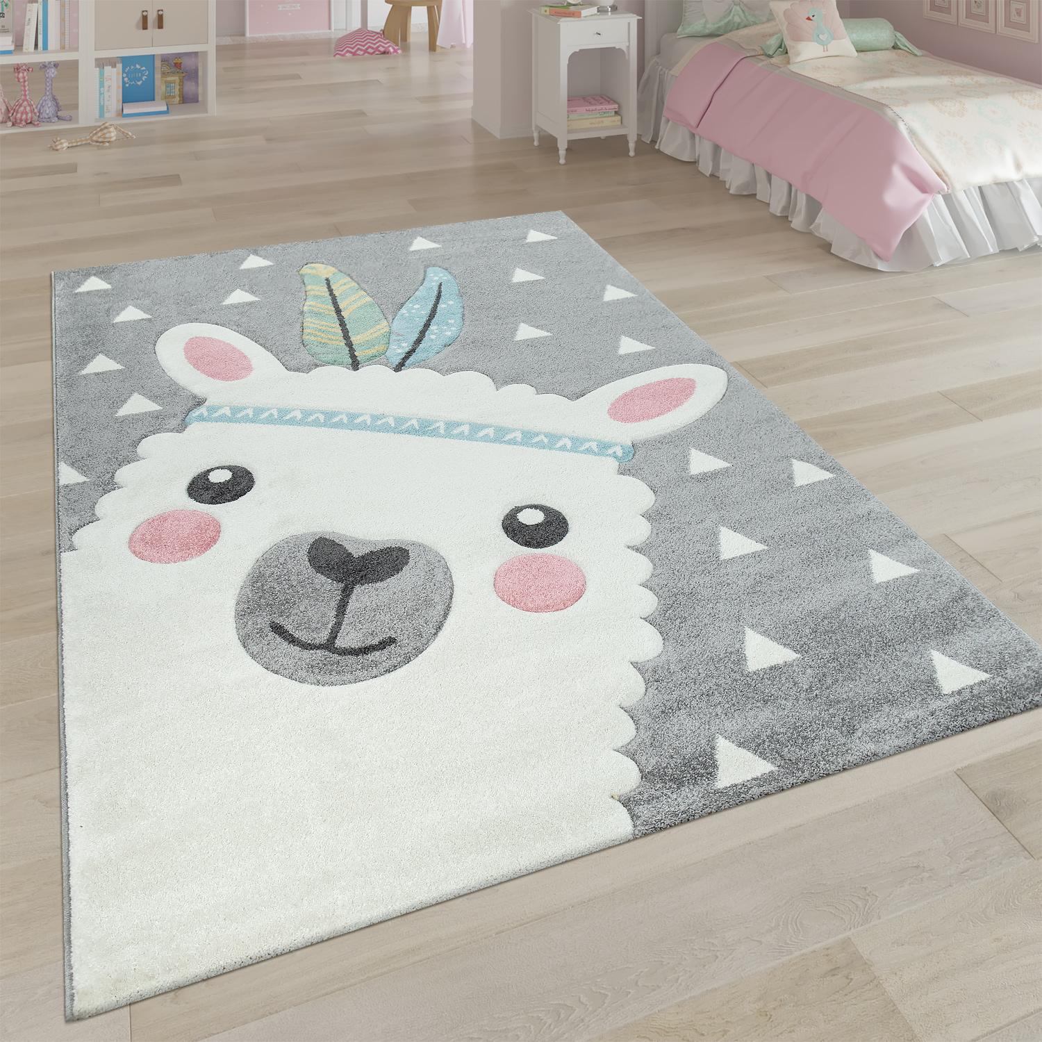 Teppich Kinderzimmer 3-D Alpaka Design Pastell Grau 