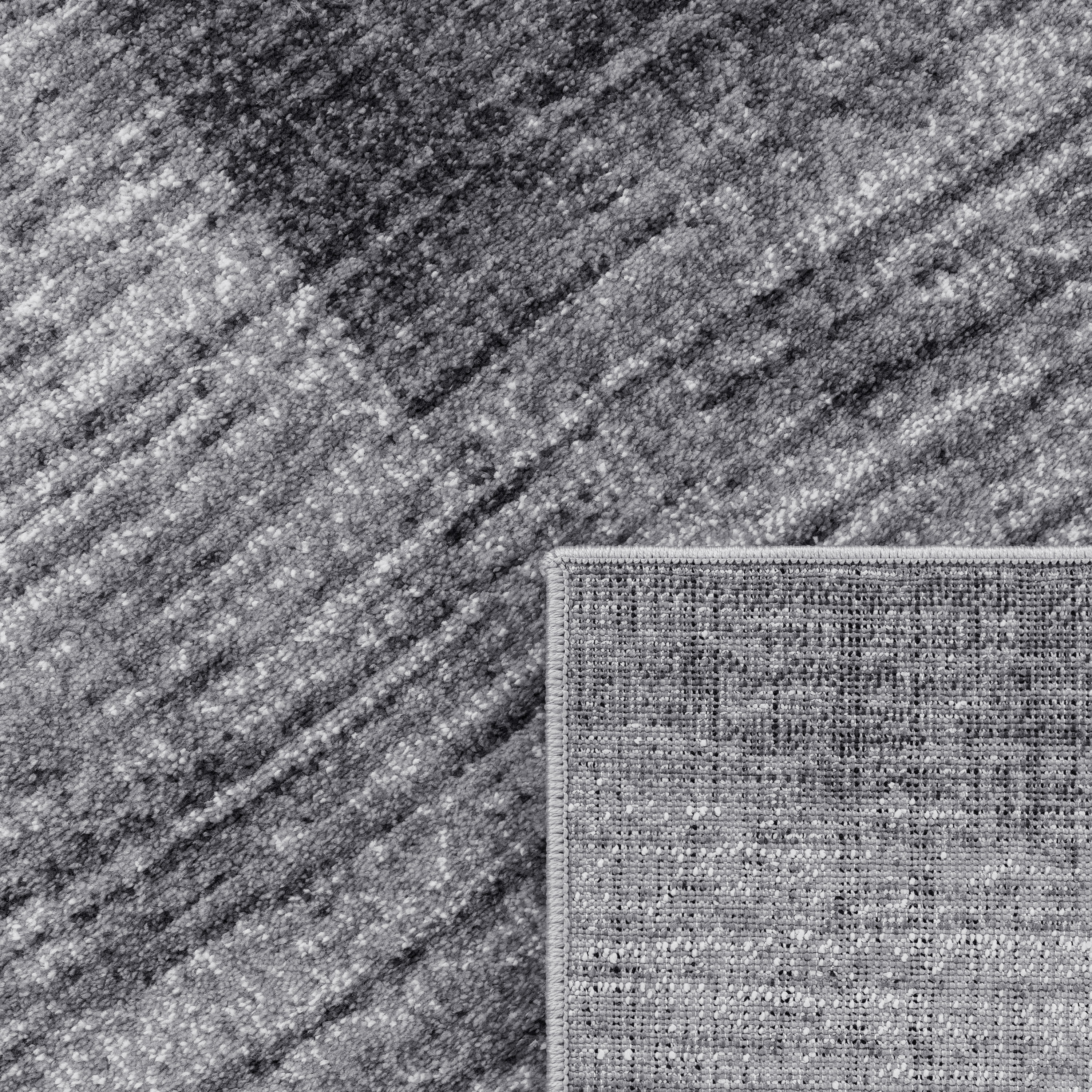 Teppich Wohnzimmer Kurzflor Karo Muster Meliert Grau 