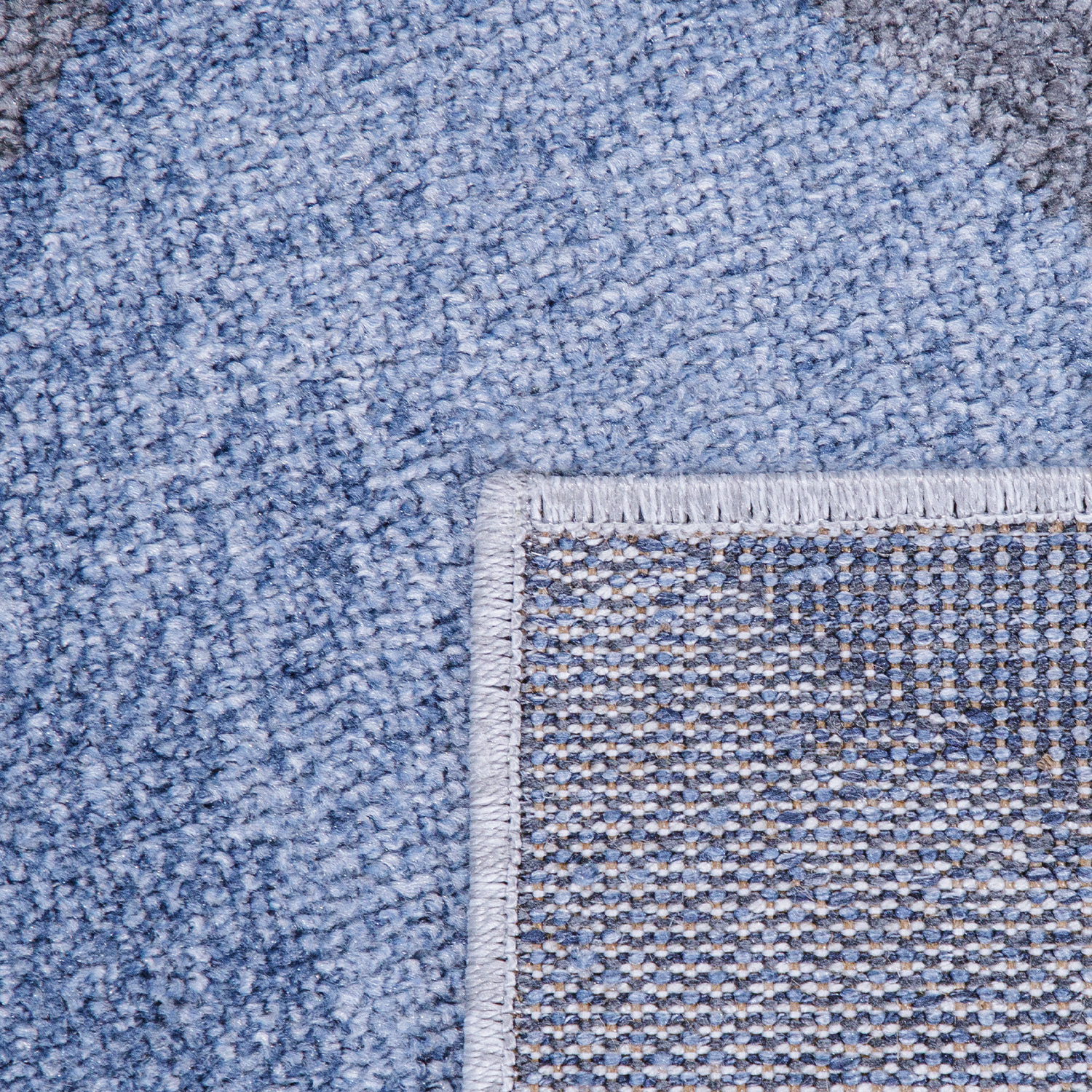 Esszimmer Teppich Kurzflor Rautenmuster Abstrakt Blau Vintage